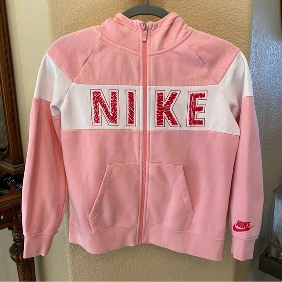 NIKE Girls Pink Hoodie Zipped Jacket Size Large - Picture 1 of 7